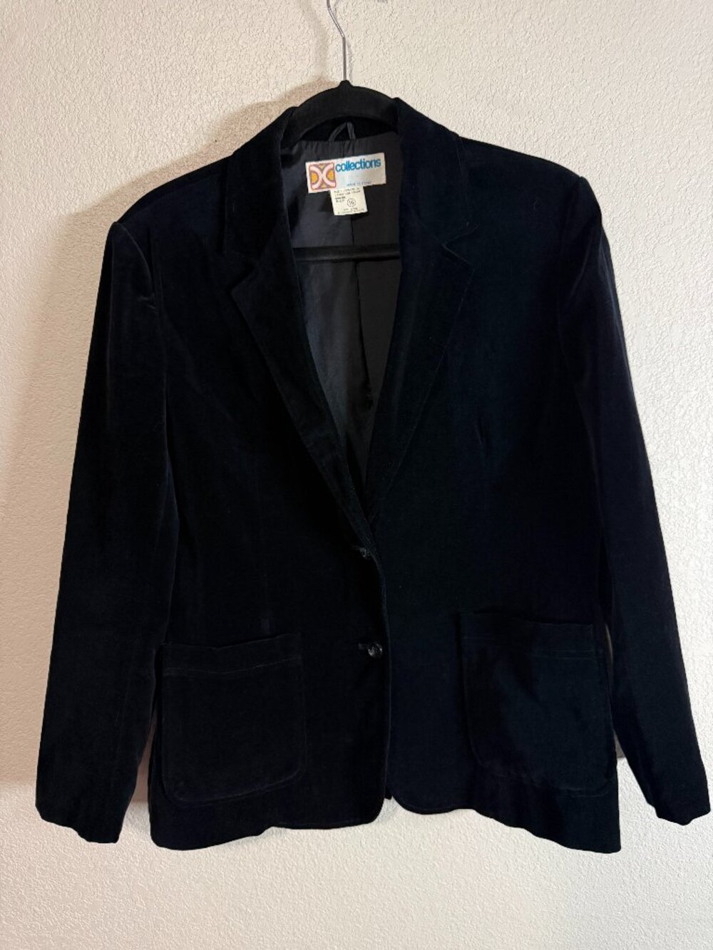 Womens Vintage DG Collections Black Velvet Blazer Jacket Size 16